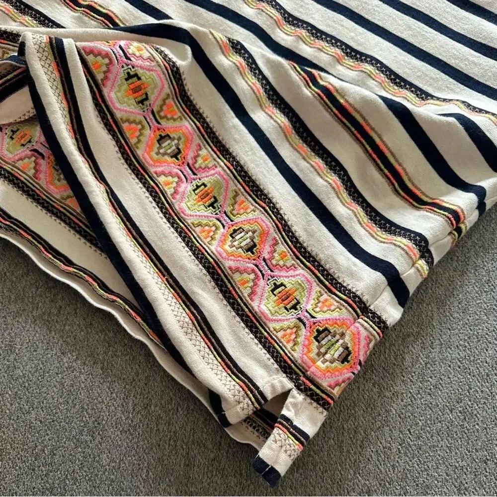 J. Crew Striped Embroidered 1/2 Sleeve Top Small - Picture 8 of 9